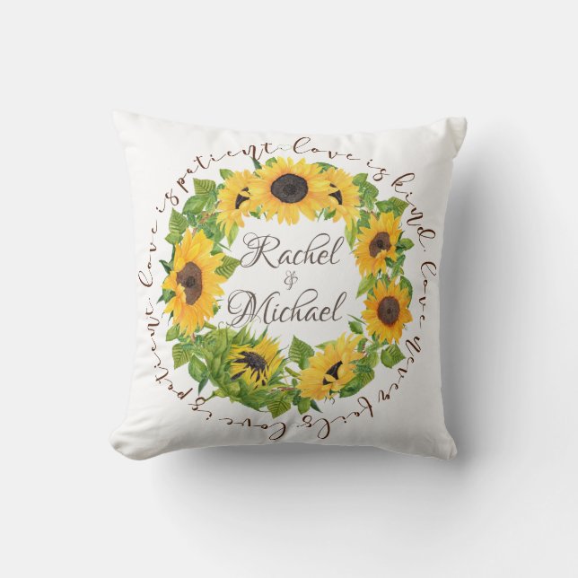 Personalised Sunflowers with Circle Love Quote Cushion (Front)