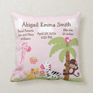Personalised Sunny Safari/Girl Animals Pillow
