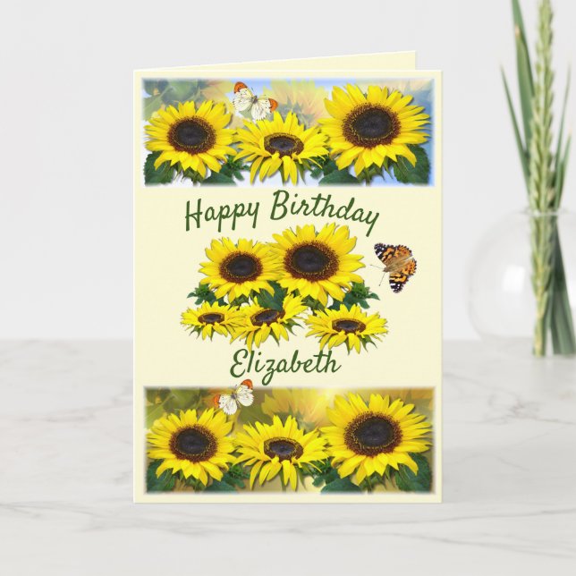 Personalised Sunny Sunflower Custom Text Birthday Holiday Card (Front)