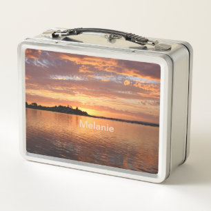 Personalised Sunset Lake View Trinket Metal Lunch Box