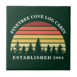 Personalised Sunset Log Cabin Lake House Green Ceramic Tile<br><div class="desc">Cool custom sunset ceramic tile in beautiful forest green. Cool personalised family lake house decor for your log cabin customised with your last name under the trees.</div>