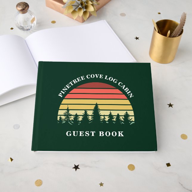 Personalised Sunset Log Cabin Lake House Guest Book (Front Open)