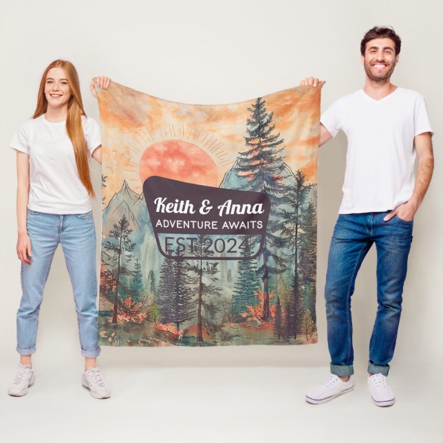 Personalised Sunset Mountain National Park Forest Fleece Blanket (In Situ)