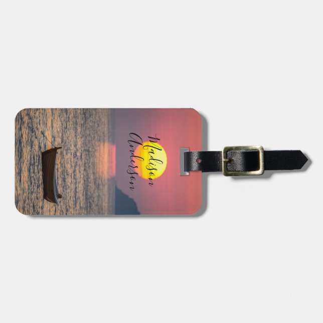 Personalised Sunset Ocean View Luggage Tag (Front Horizontal)