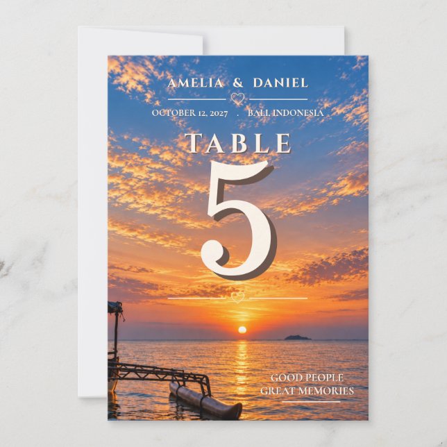 Personalised Sunset Wedding Table Number (Front)