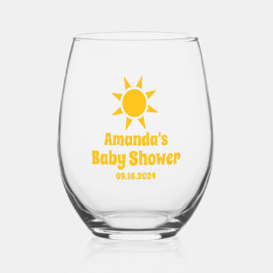 Personalised Sunshine Baby Shower Party Favours Stemless Wine Glass