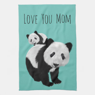 Personalised Super Cute Pandas - Changeable Colo Tea Towel