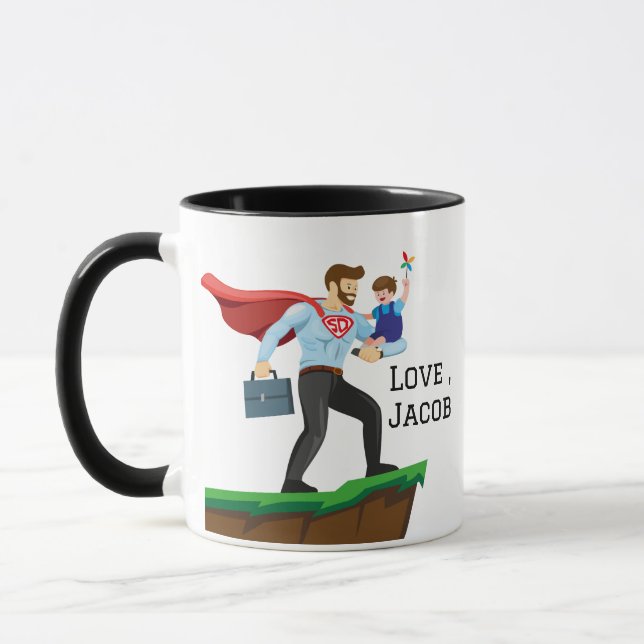 Personalised Super DAD/Father Carrying His Son Mug (Left)