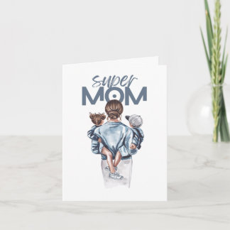 Personalised Super Mum with Son and Daughter Gift Card