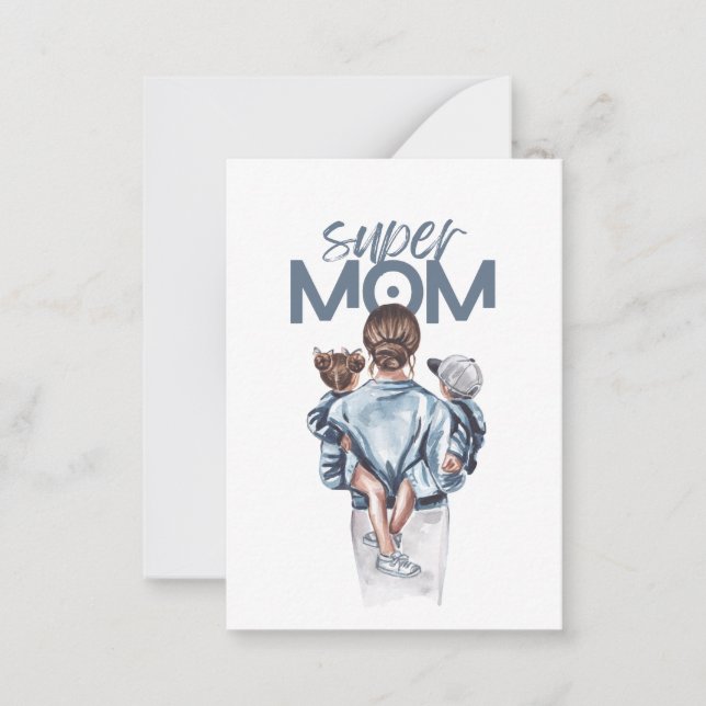 Personalised Super Mum with Son and Daughter Gift  Card (Front)