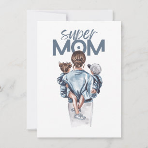 Personalised Super Mum with Son and Daughter Gift  Invitation