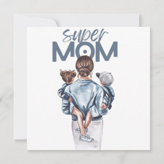 Personalised Super Mum with Son and Daughter Gift  Invitation