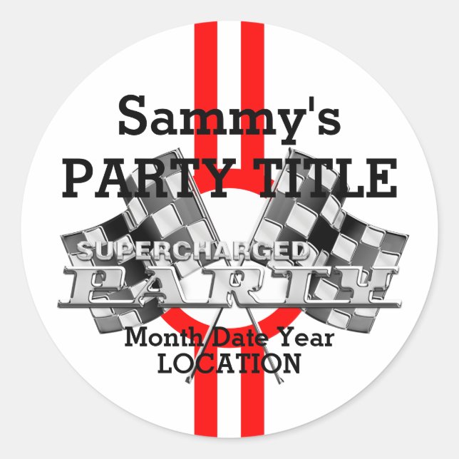 Personalised Supercharged Performance Party Classic Round Sticker (Front)