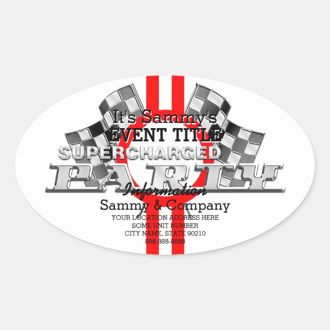 Personalised Supercharged Performance Party Oval Sticker (Front)