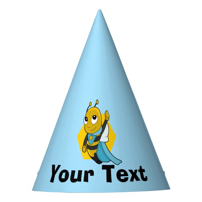 Personalised Superhero bee cartoon Party Hat (Front)