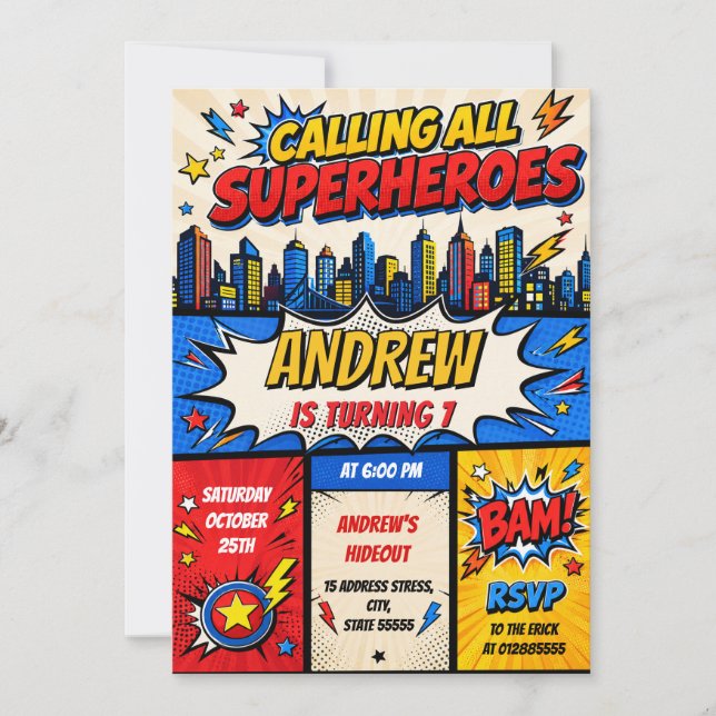 Personalised Superhero Birthday Invitation (Front)
