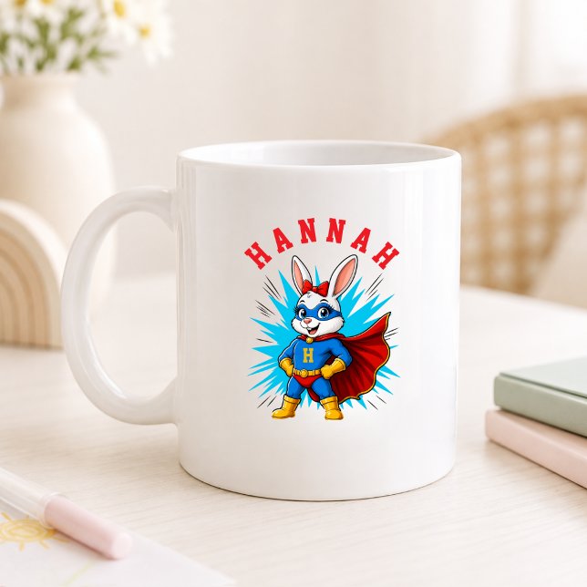 Personalised Superhero Bunny Girl Name & Initial Coffee Mug (Personalized Superhero Bunny Girl Name & Initial Coffee Mug)
