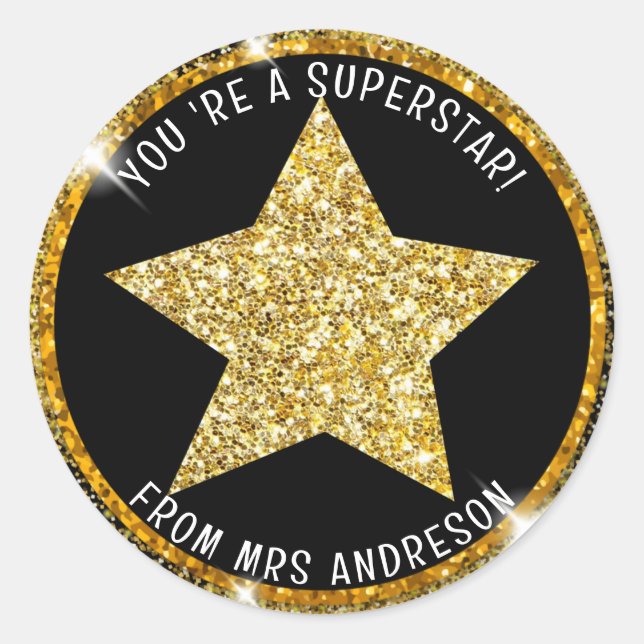 Personalised superstar Teacher Reward Classic Round Sticker (Front)