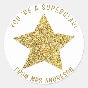 Personalised superstar Teacher Reward Classic Round Sticker