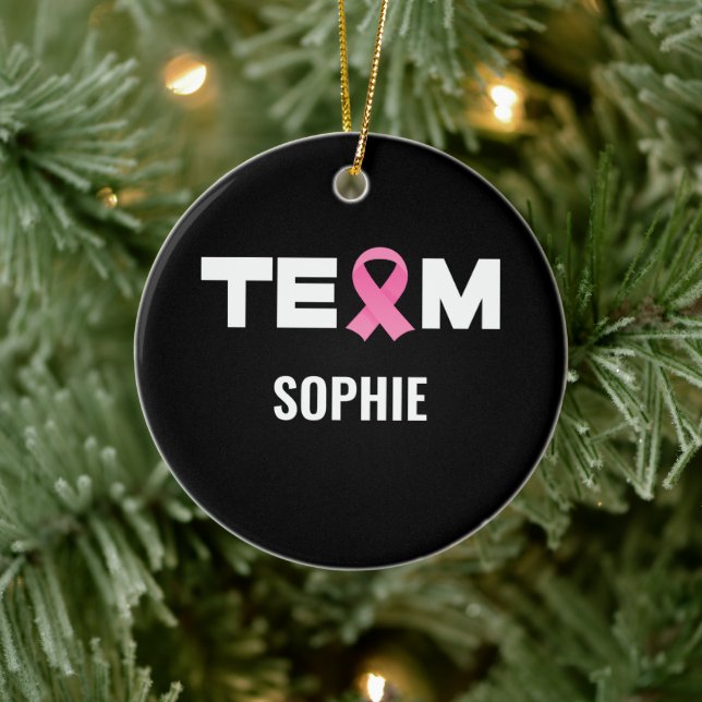 Personalised Support Team Breast Cancer Awareness  Ceramic Ornament (Tree)