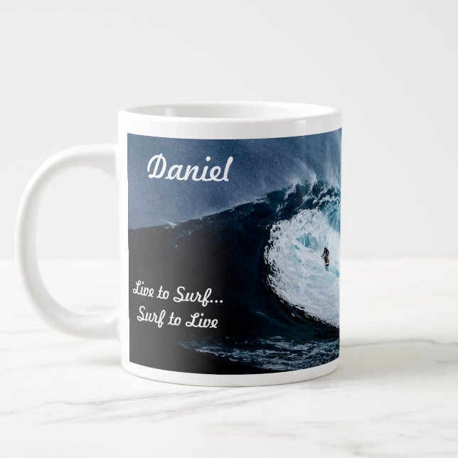 Personalised Surfer Coffee Cup Surfing Themed (Left)