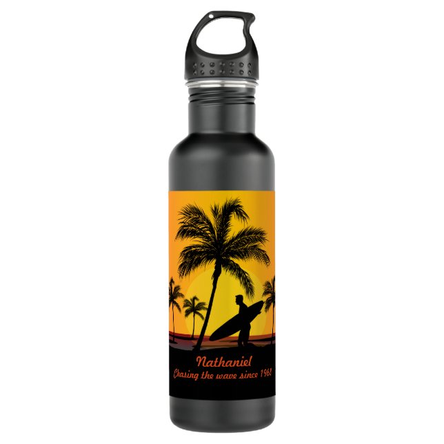 Personalised Surfer surfing chasing the wave 710 Ml Water Bottle (Front)
