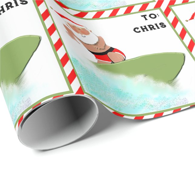 Personalised Surfing Christmas Gift Wrapping Paper (Roll Corner)