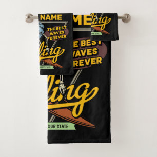 Personalised Surfing Skeleton Ride Waves Surfer  Bath Towel Set