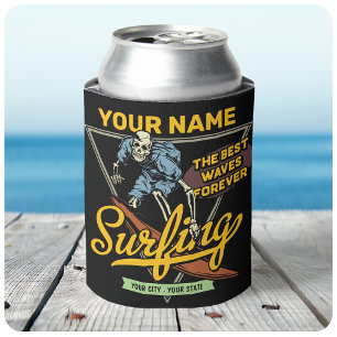 Personalised Surfing Skeleton Ride Waves Surfer  Can Cooler