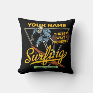 Personalised Surfing Skeleton Ride Waves Surfer Cushion