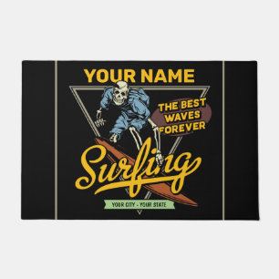Personalised Surfing Skeleton Ride Waves Surfer Doormat