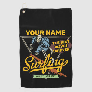 Personalised Surfing Skeleton Ride Waves Surfer Golf Towel