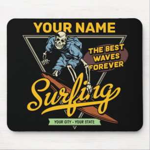 Personalised Surfing Skeleton Ride Waves Surfer  Mouse Pad