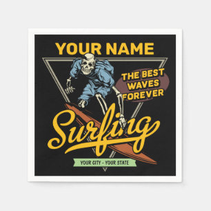 Personalised Surfing Skeleton Ride Waves Surfer  Napkin