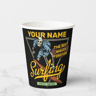 Personalised Surfing Skeleton Ride Waves Surfer  Paper Cups