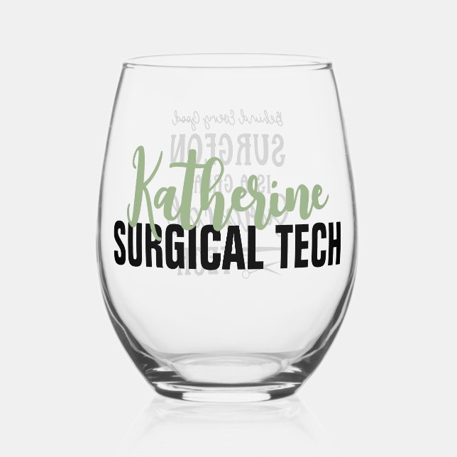 Personalised Surgical Tech | Surgical Technologist Stemless Wine Glass (Back)