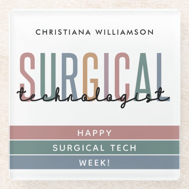 Personalised Surgical Technologist Week OR Tech Glass Coaster (Front)