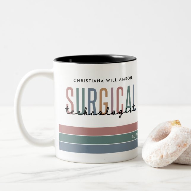 Personalised Surgical Technologist Week OR Tech Two-Tone Coffee Mug (With Donut)