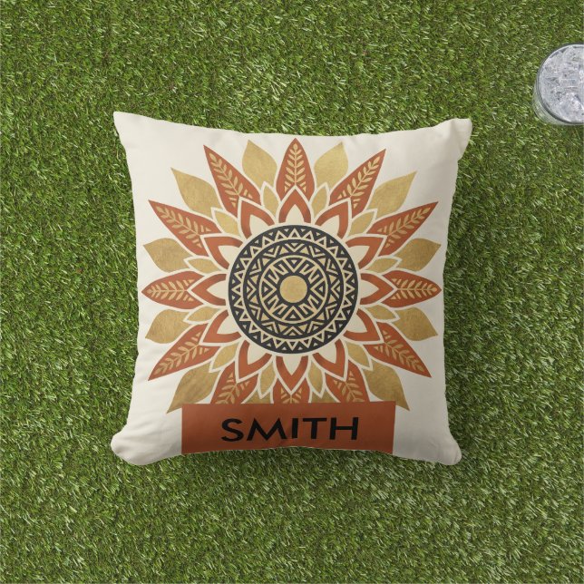 Personalised Surname & Initial Afrohemian Pillow (Grass)