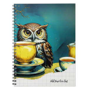 PERSONALISED Surreal Art - Owl got invited to tea Notebook