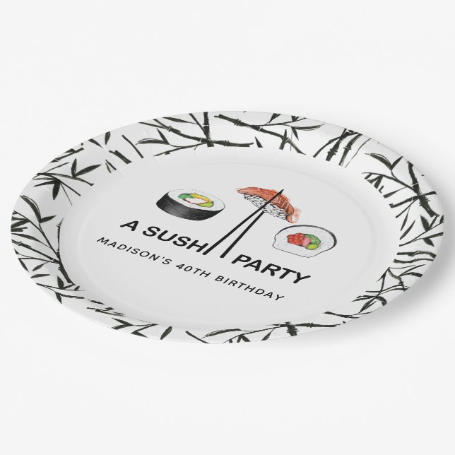Personalised Sushi Birthday Modern Simple Paper Plate (Angled)