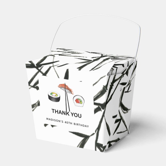 Personalised Sushi Birthday Simple Black White Favour Box (Front Side)