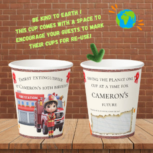 Personalised Sustainable Kawaii Girl Firefighter Paper Cups