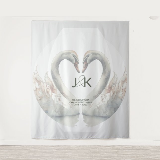 Personalised Swan Wedding Backdrop Tapestry (Front)