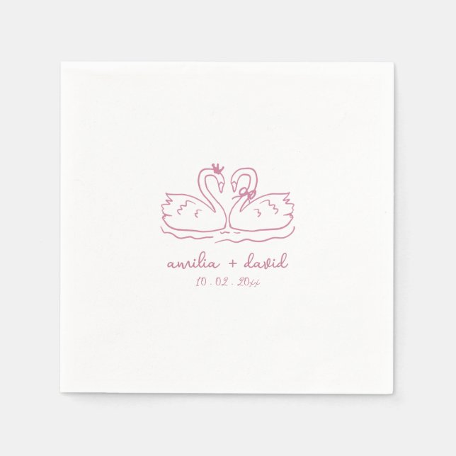 Personalised swan wedding cocktail  napkin (Front)