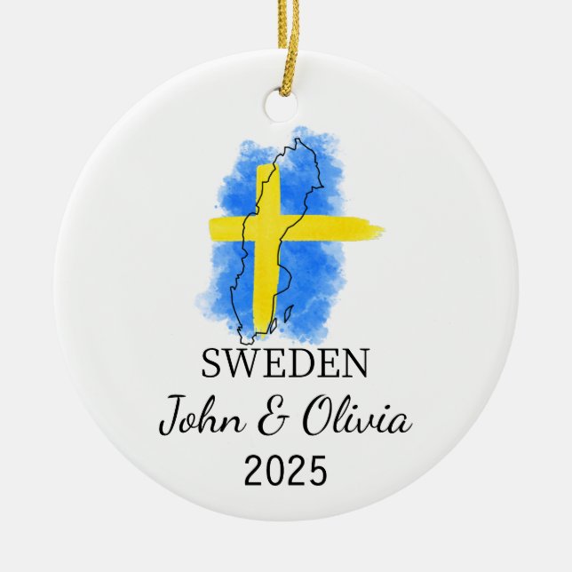 Personalised Sweden Ornament, Sweden Flag Gift Ceramic Ornament (Front)
