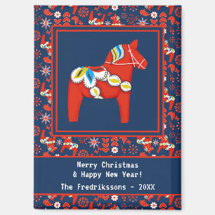 Personalised Swedish Dala Horse Christmas Magnet