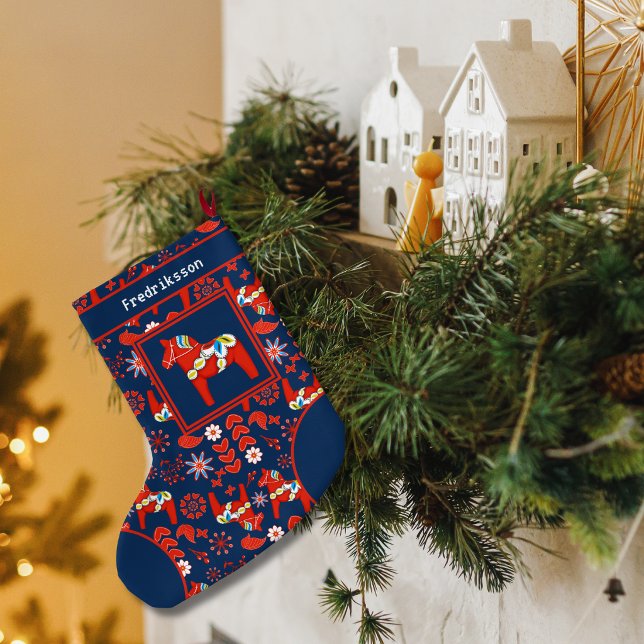 Personalised Swedish Dala Horse Christmas Stocking (Creator Uploaded)