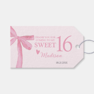 Personalised Sweet 16 Birthday Coquette Pink Bow  Gift Tags