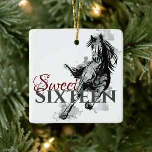 Personalised Sweet 16 Galloping Horse Christmas Ceramic Ornament